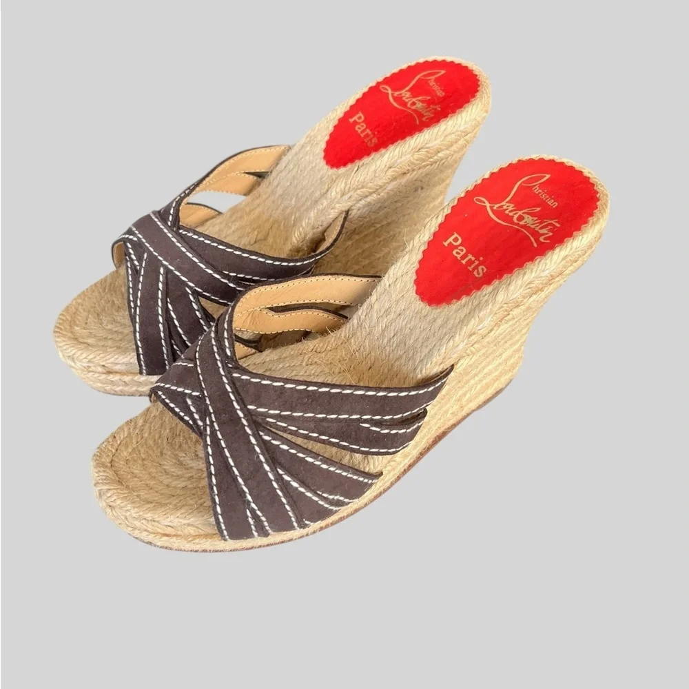 Christian Louboutin Dark Brown Espadrille Wedges
